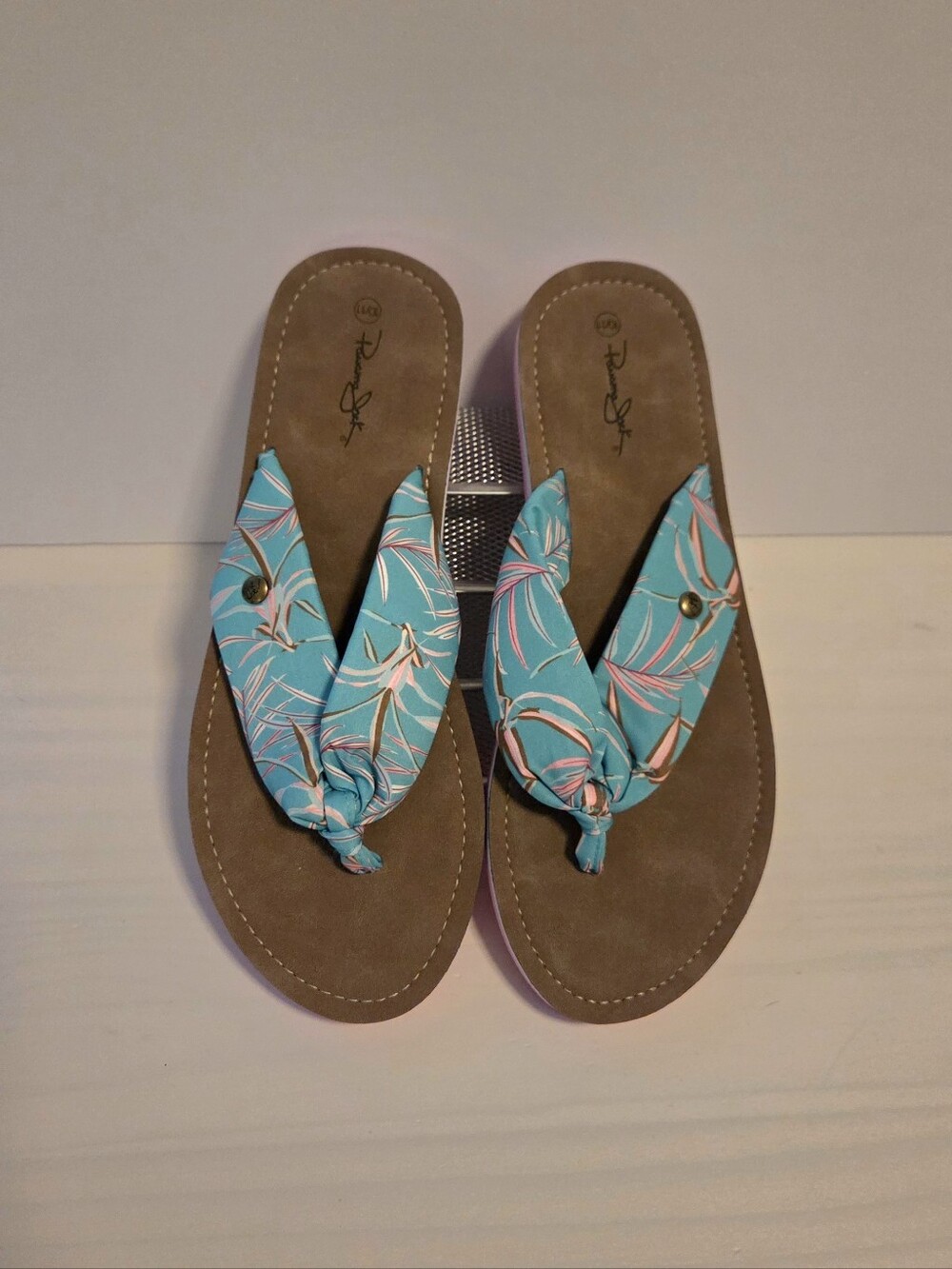 Panama Jack Turquoise Blue & Pink Tropical Knot-Top Flip Flop Sandals